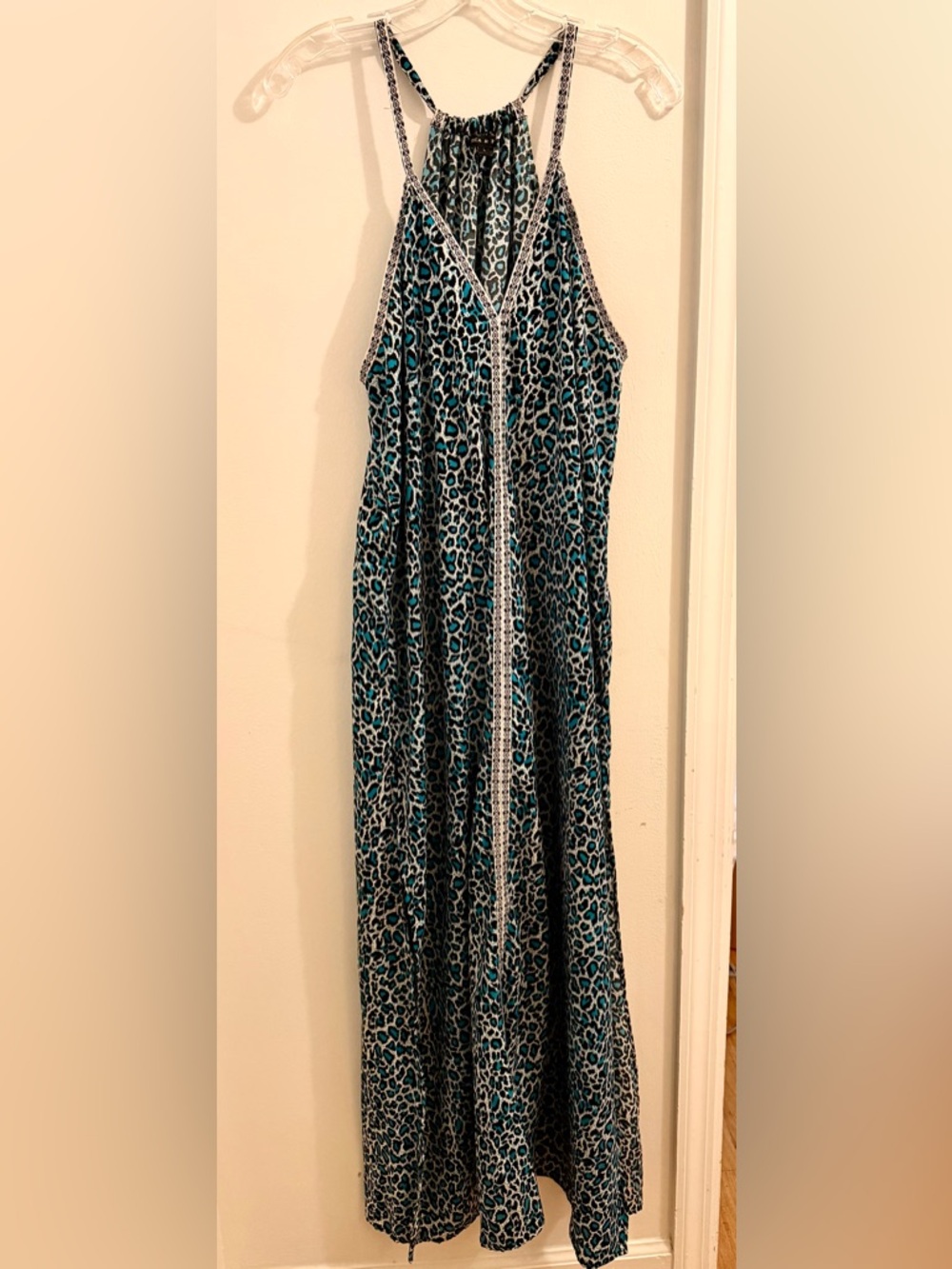 Teal Leopard Print Halter Maxi Dress